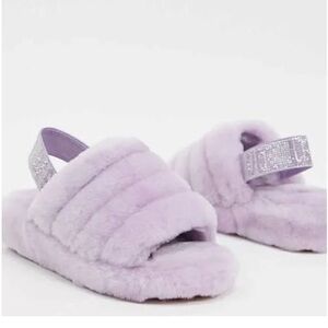 UGG Fluff Yeah Slingback Slippers Lavender Rhinestone Strap Size 10